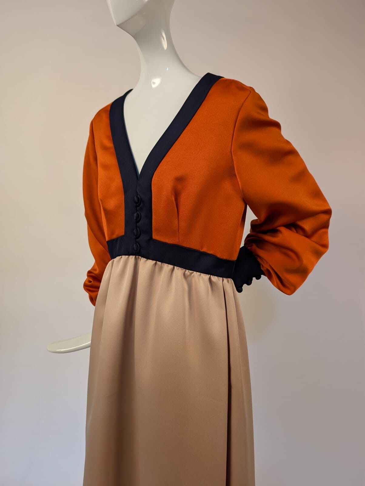 VINTAGE 1970’S DESIGNER GEOFFREY BEENE BOUTIQUE TRI TONE LONG MAXI DRESS