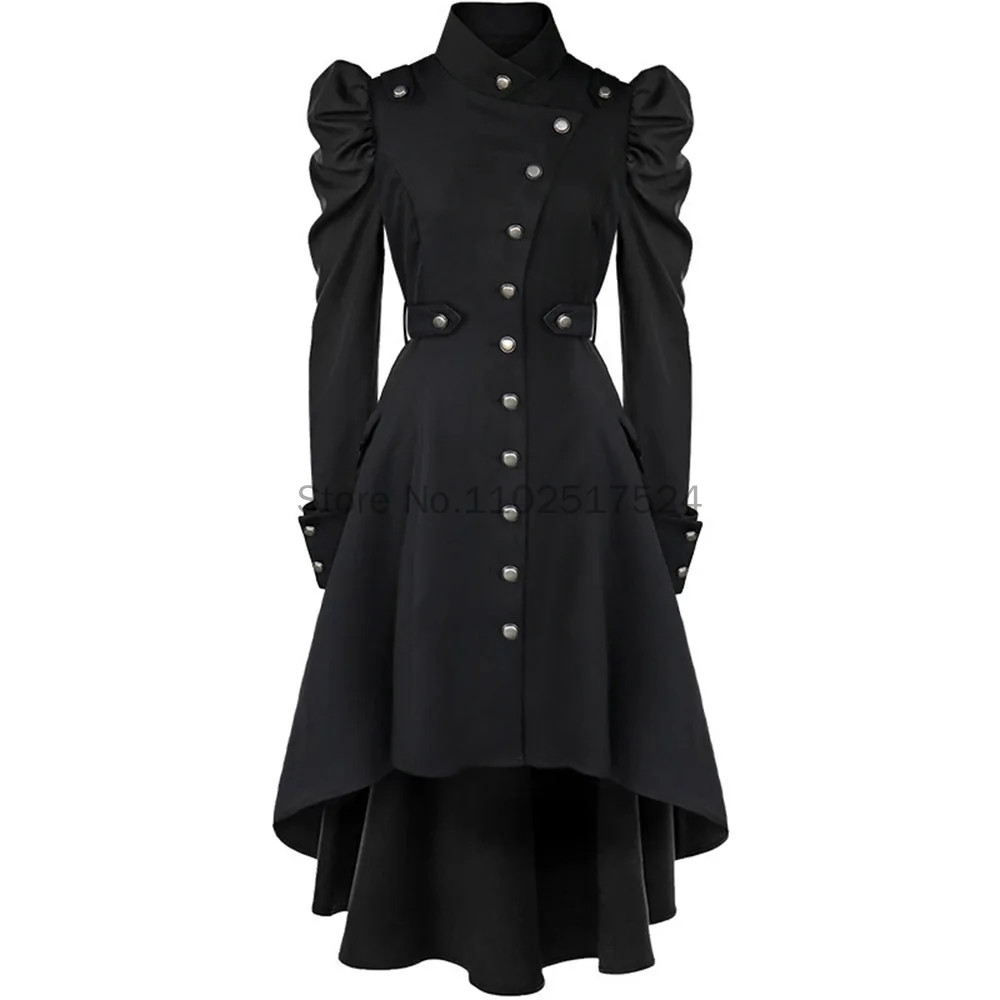 Gothic British Style Coat ForWomen Medieval Steampunk SolidColor Irregular Stand