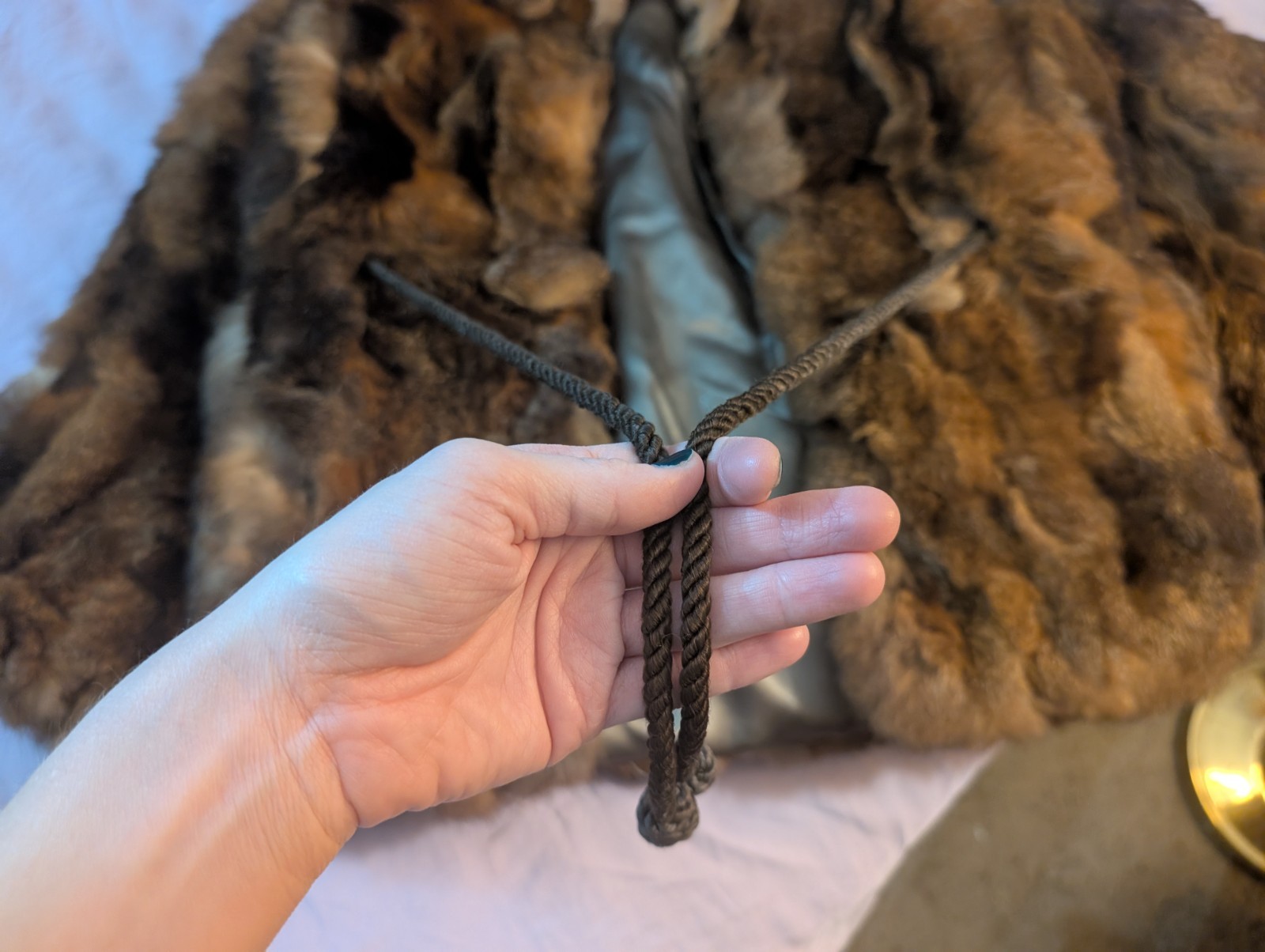 Extra Small Brown Genuine Fur Coat Jacket with Satin Lining, Tie Closure
