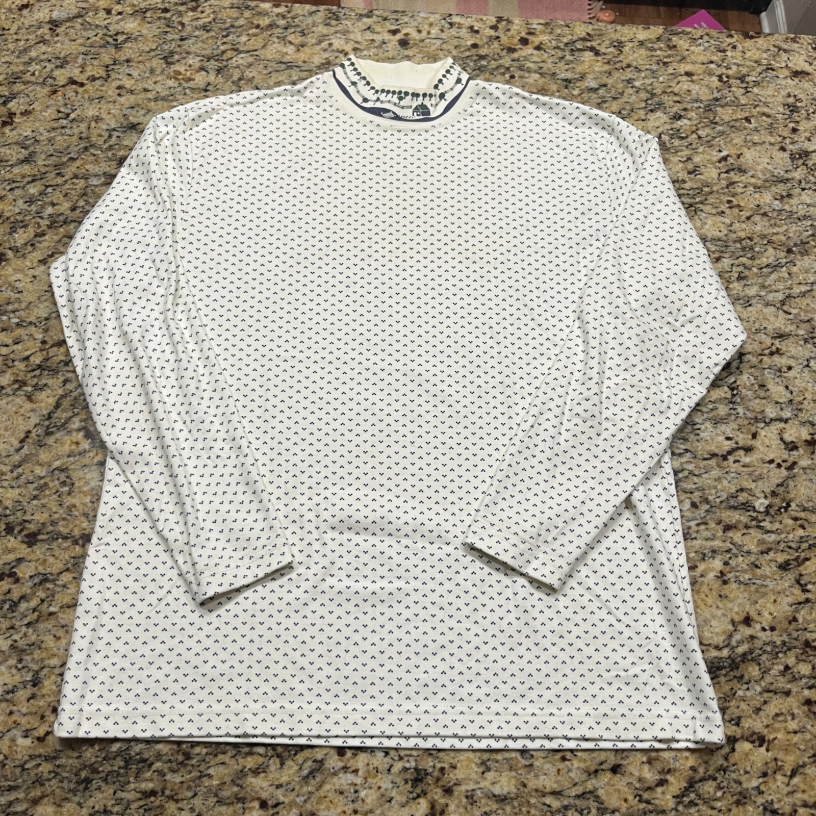 Vintage Northern Reflections Mock Neck Top Women Large Cotton Scenic Cream