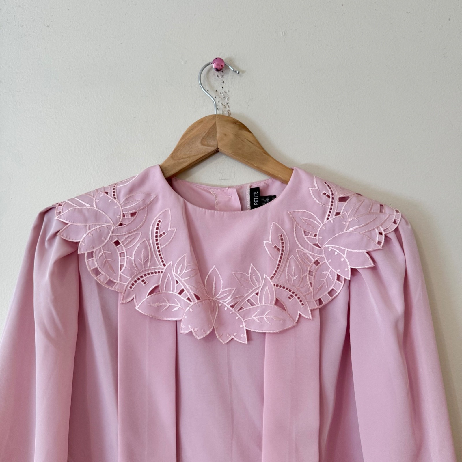 Vintage 80s Pink Blouse Large Lace Collar NWT Deadstock Nicola Petite Size 6P