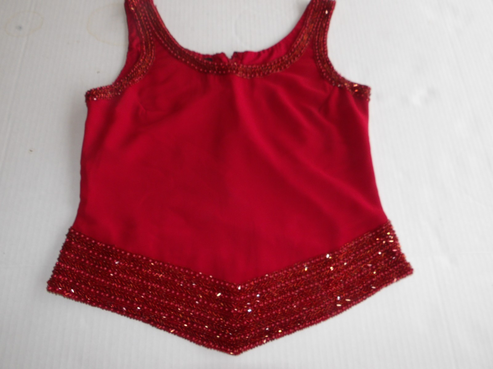 JKARA New York 8 M Cardigan Topper Jacket Tank Top Red Sheer Beaded Vtg 90s Retr