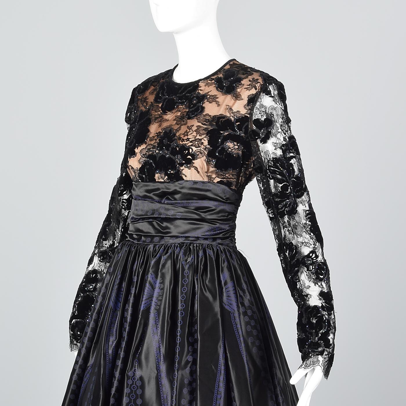 M Vintage 1980s 80s Zandra Rhodes Designer Black Formal Evening Gown Maxi Dress