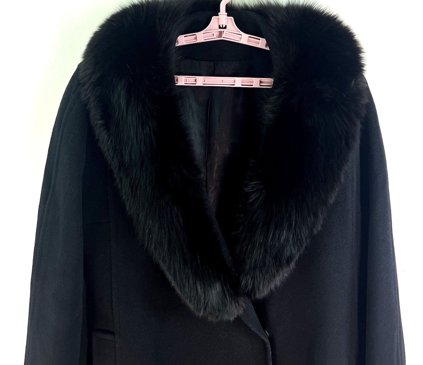 Vintage Forstmann Windermere 100% Wool Fur Collar Coat Womens Size L Black