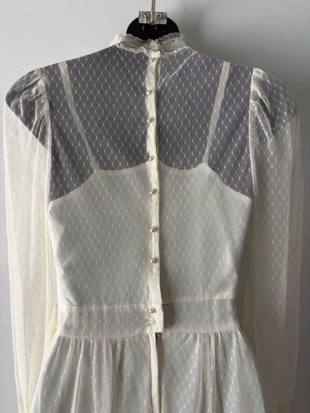 Vtg Swiss Dot Lace Edwardian Prairie Romantic Ivory WEDDING GOWN Handmade