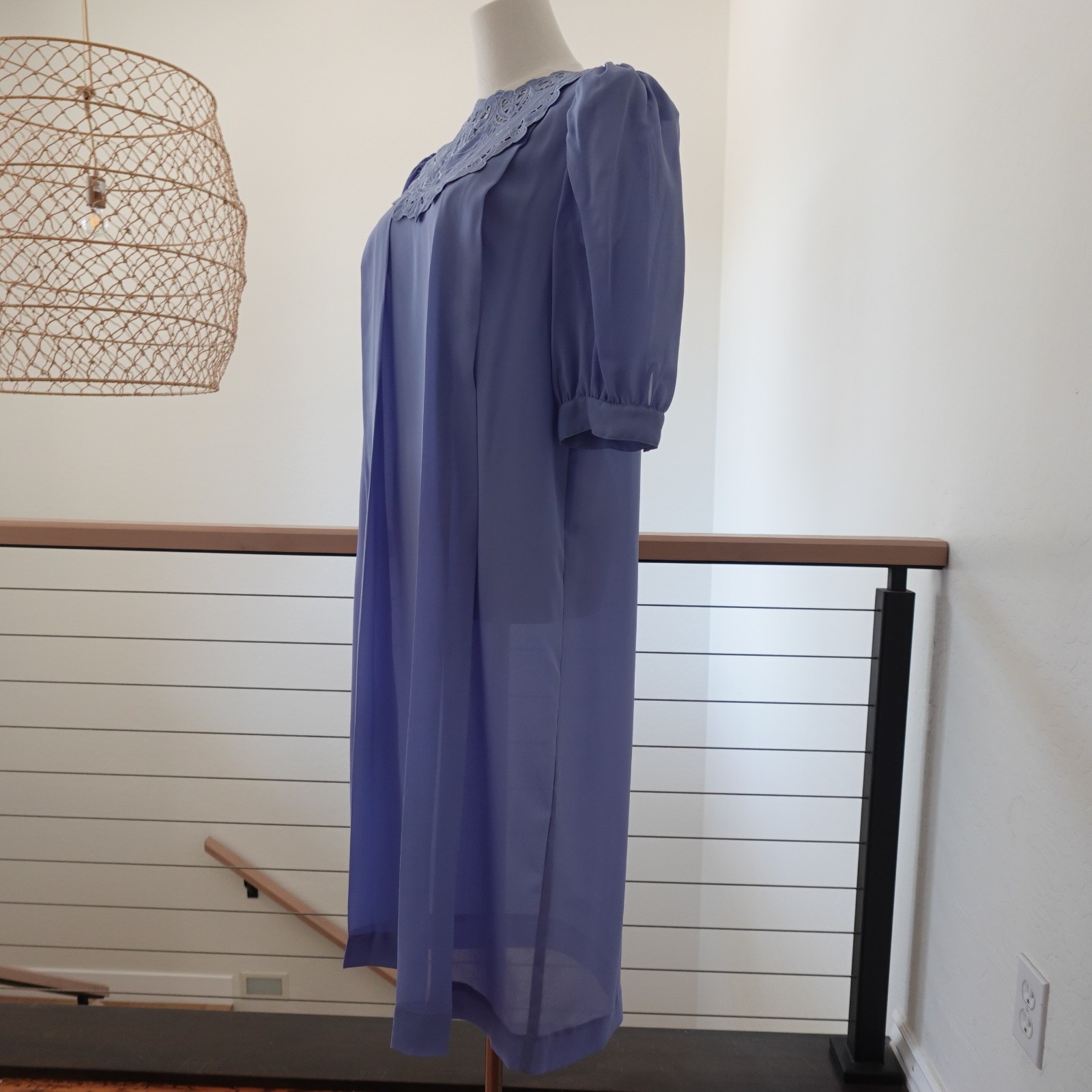 Vintage Neil Martin Dress Womens 12 Lavender Embroidered Yoke Korea Midi