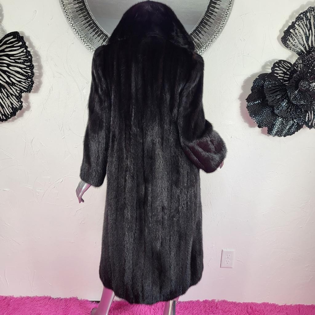 PARISIAN FURS~M/L~STUNNING VINTAGE BLACK GENUINE REAL FULL LENGTH MINK FUR COAT