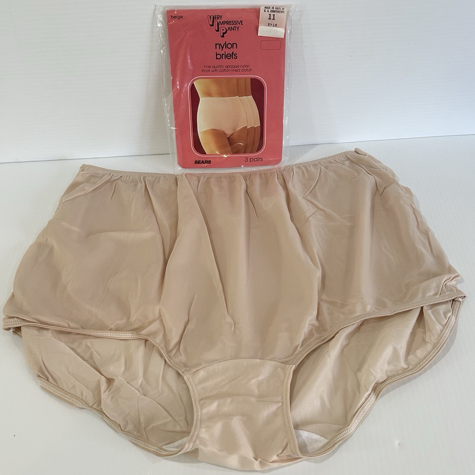 Vtg Nylon Panties Granny Briefs Full Hi Waist Sissy Beige Sz 10 & 11 – 3 Pair
