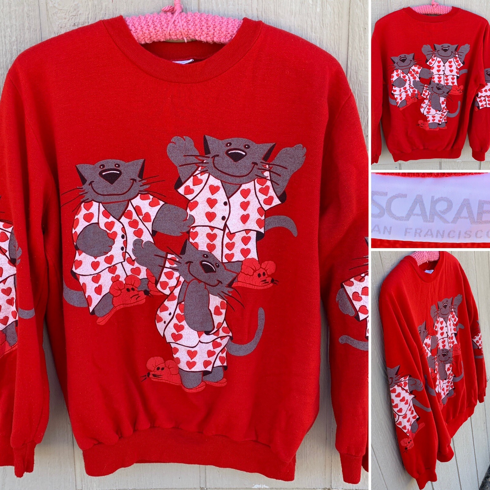 Vintage Cat And Mouse Sweatshirt Cats In Pajamas Scarab San Francisco L 80s