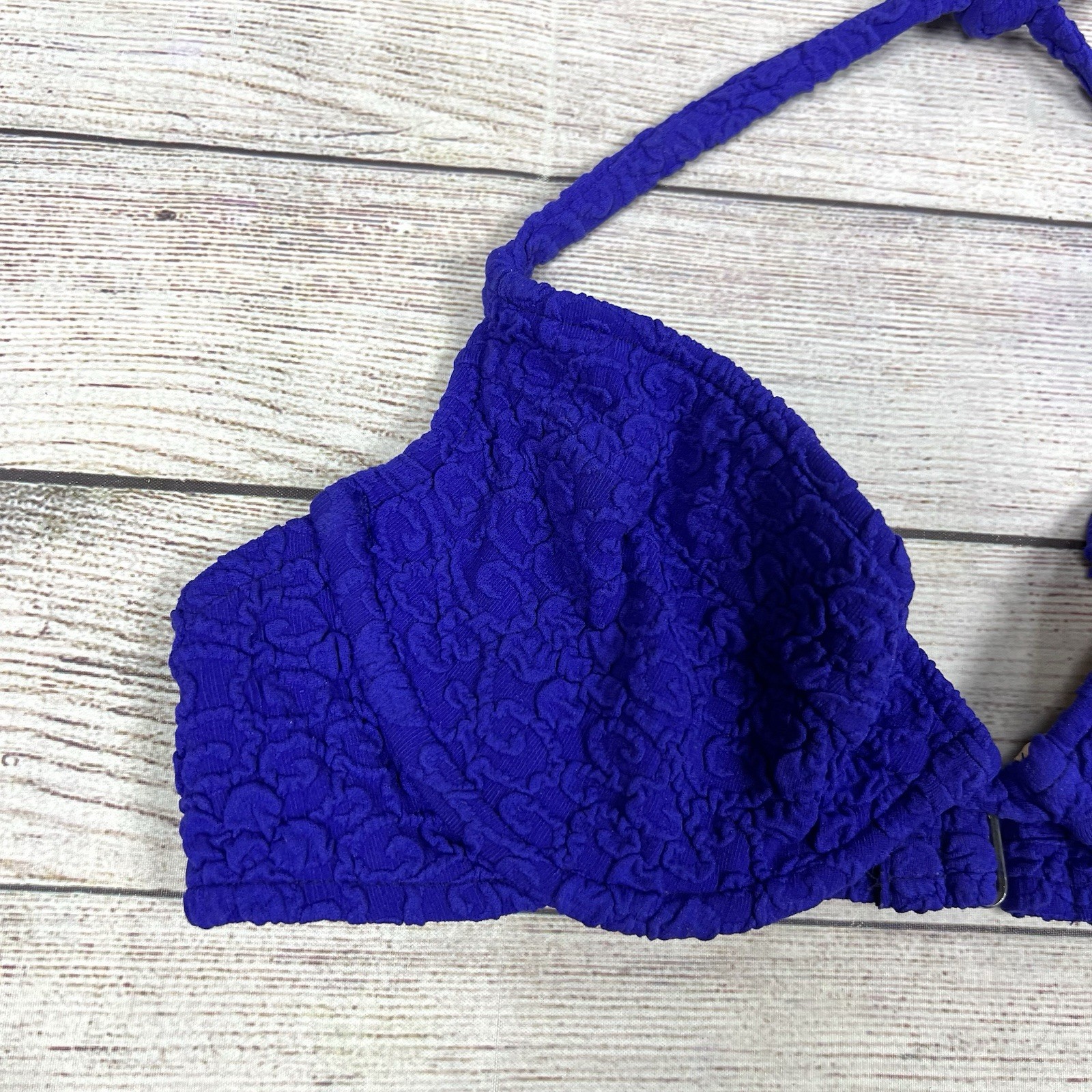 VINTAGE 90s Daffy Waterwear Blue Purple Bikini Swimsuit Top Women’s Size 9/10