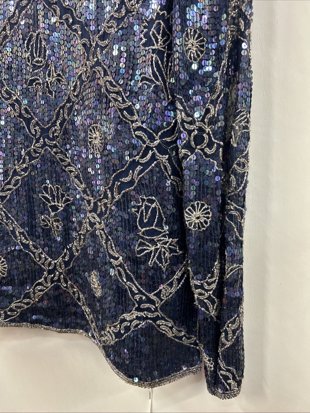 GLAM 80s Vintage I. Magnin Silk Party Cocktail Evening Top XS Shiny Beaded Hand