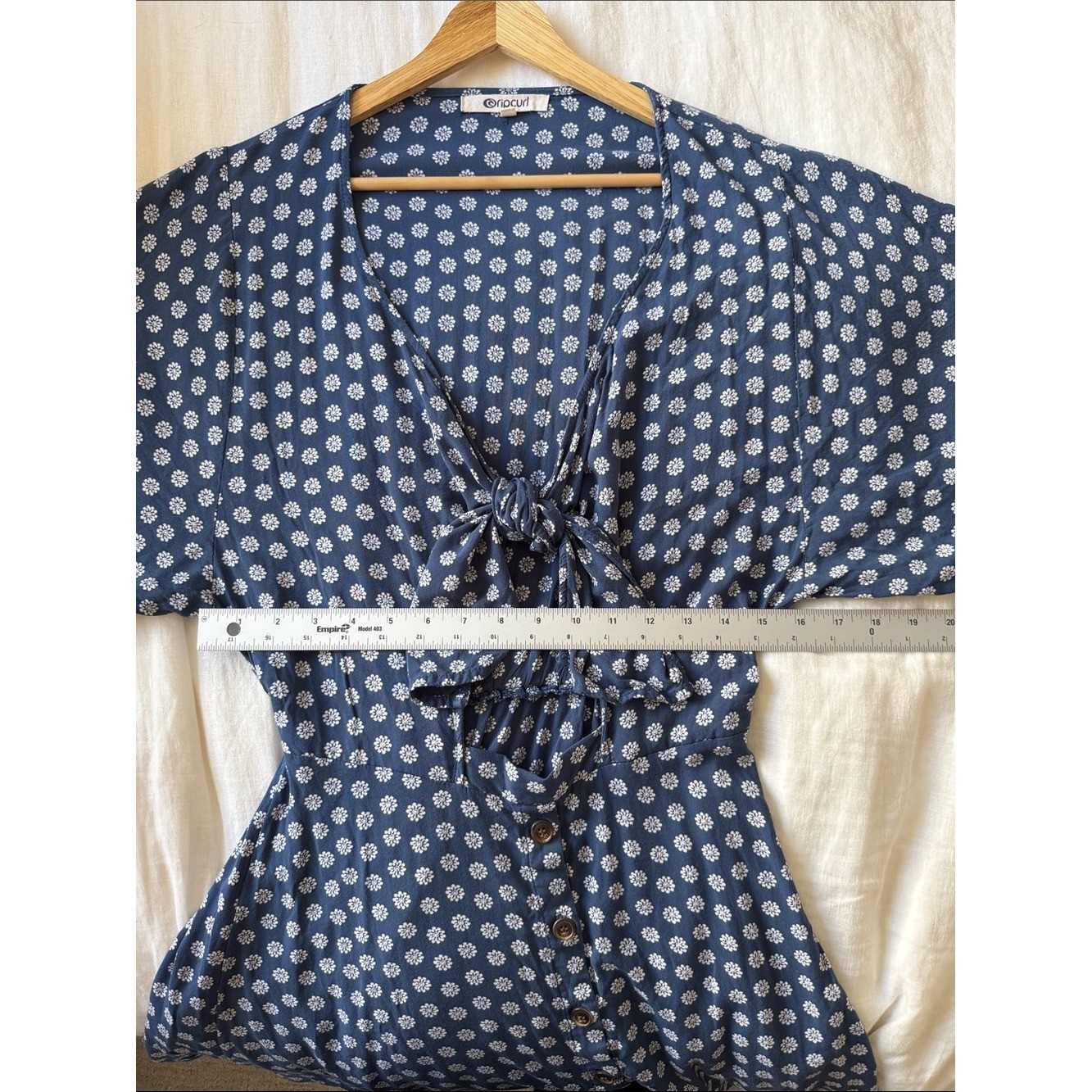 Rip Curl Floral Tie-Front Dress – Blue Coastal Surfer Girl Beach Boho Size M