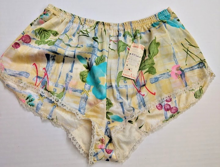 Vtg 70s NOS Vanity Fair Nylon Tricot Lounge Tap Pant Floral Bamboo Print S/5