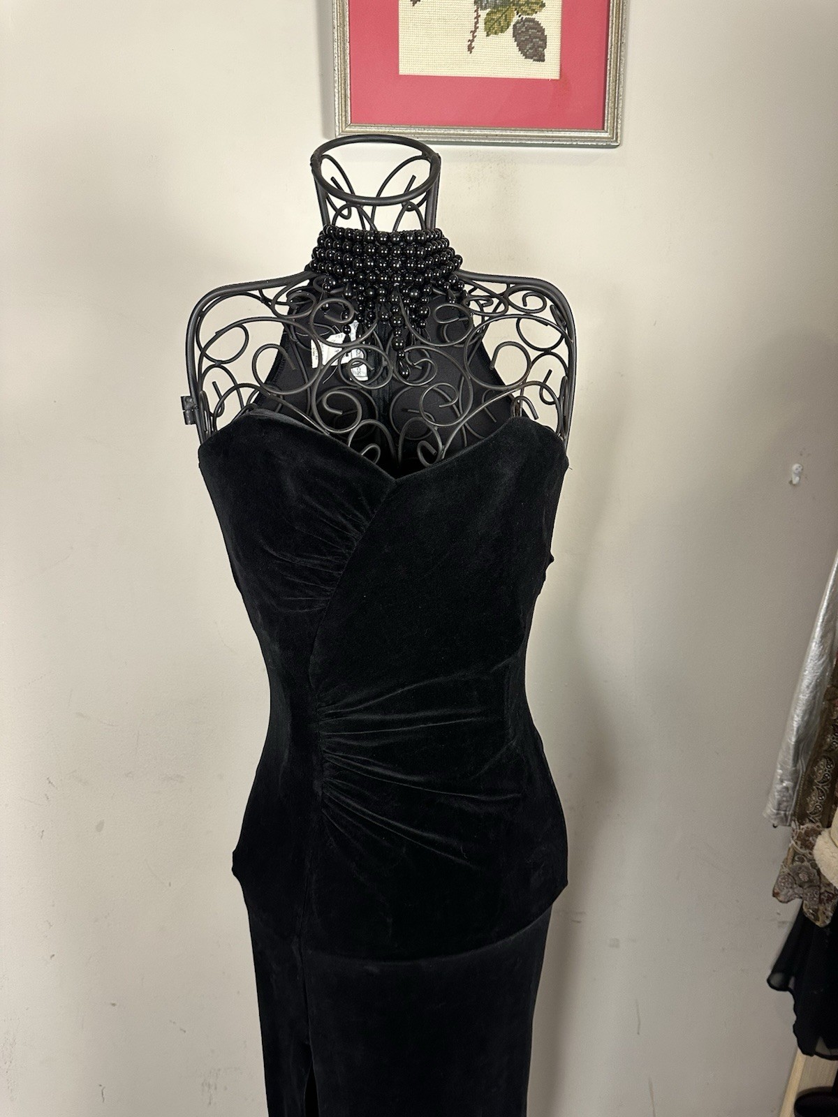 Scott McClintock Black Velvet Dress Petite VTG Gothic USA Hollywood 90s Corset S