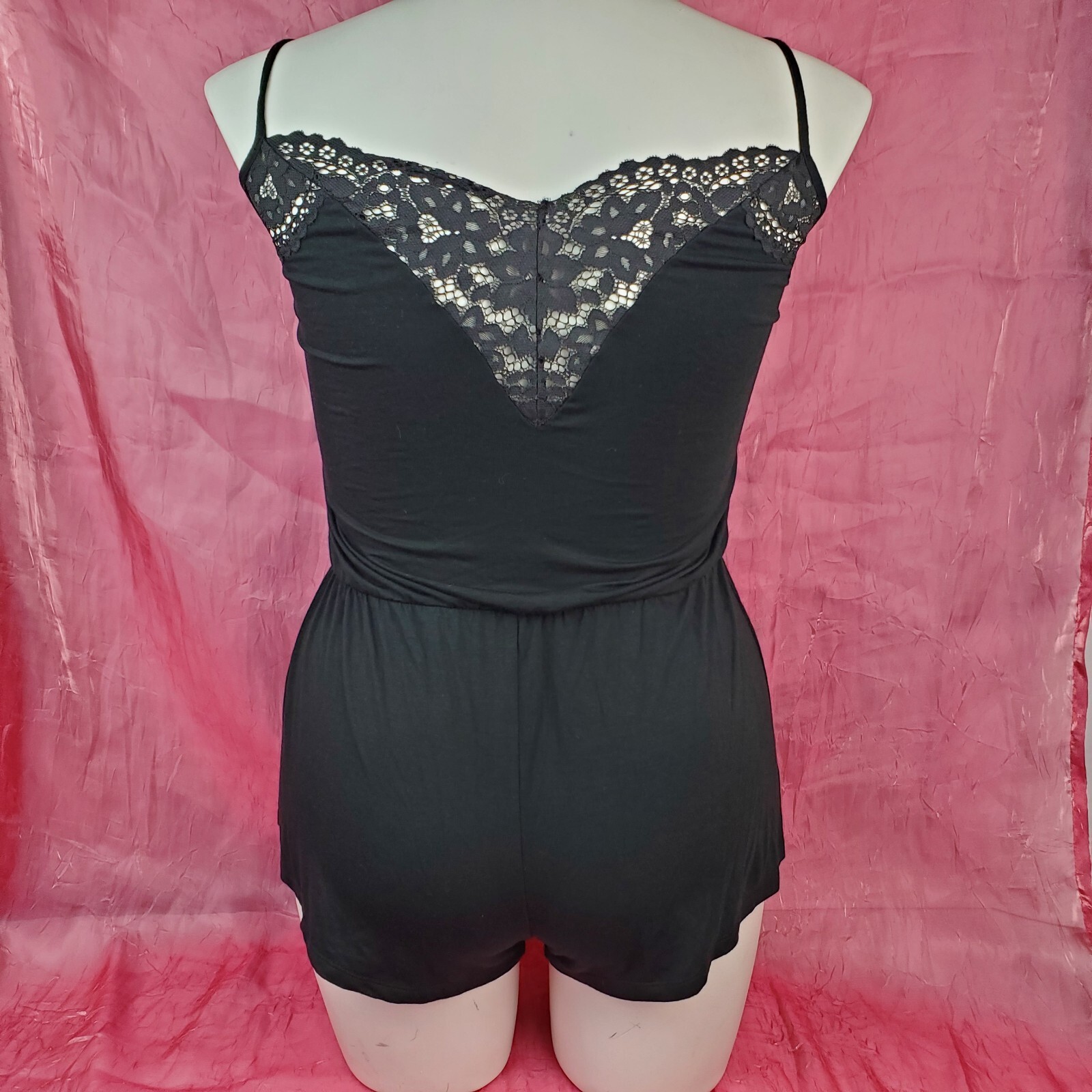 Victoria Secret Black Stretch Lace Teddy Romper Playsuit Sz M Pin Up Bombshell