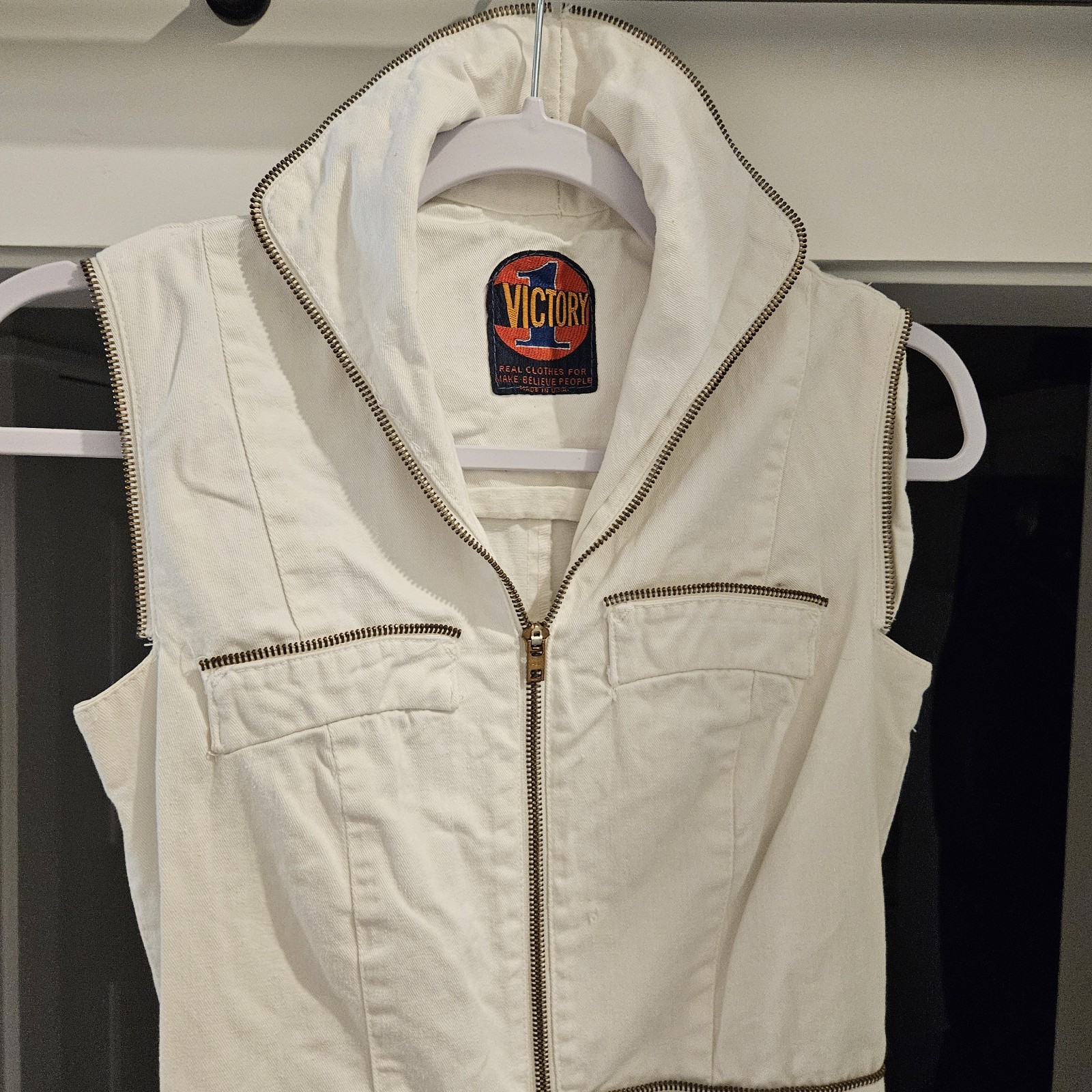 RARE Vintage 1970s Victory 1 Women’s White Denim Jumpsuit Size S/M TALON ZIPPER
