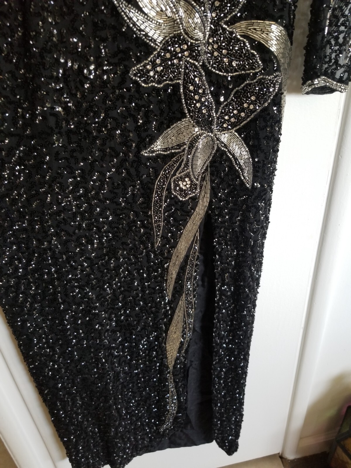 1970s long gown with beads, sequins and rhinestones