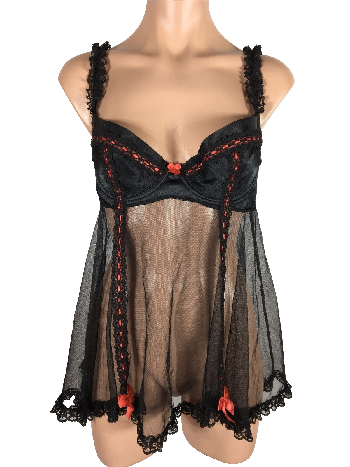 Back Red Underwire Shirley of Hollywood Sexy Baby Doll Lingerie Black Size S