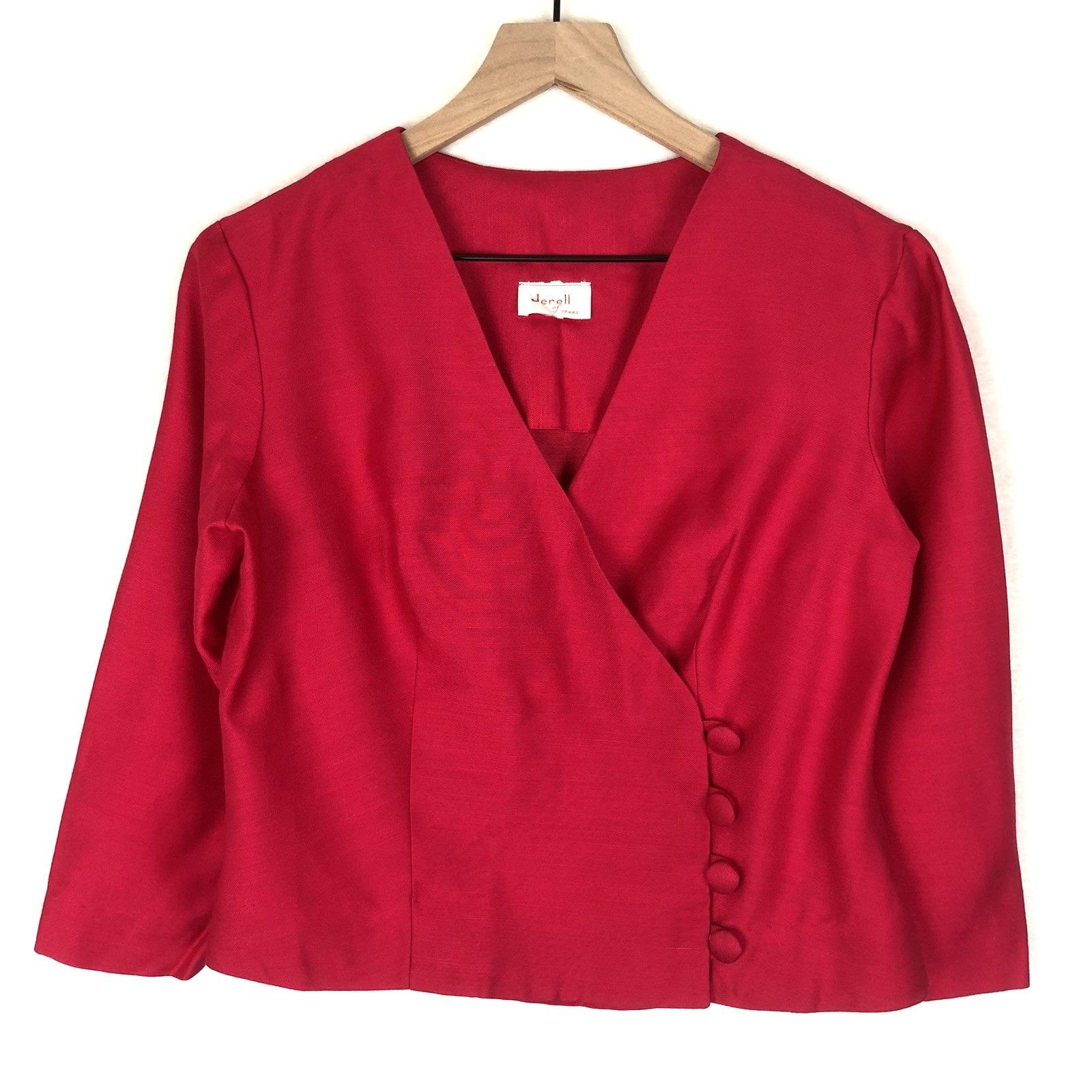 VTG JERELL of TEXAS Cropped Jacket Womens Sz 13 M Fuchsia Pink Button 3/4 Sleeve