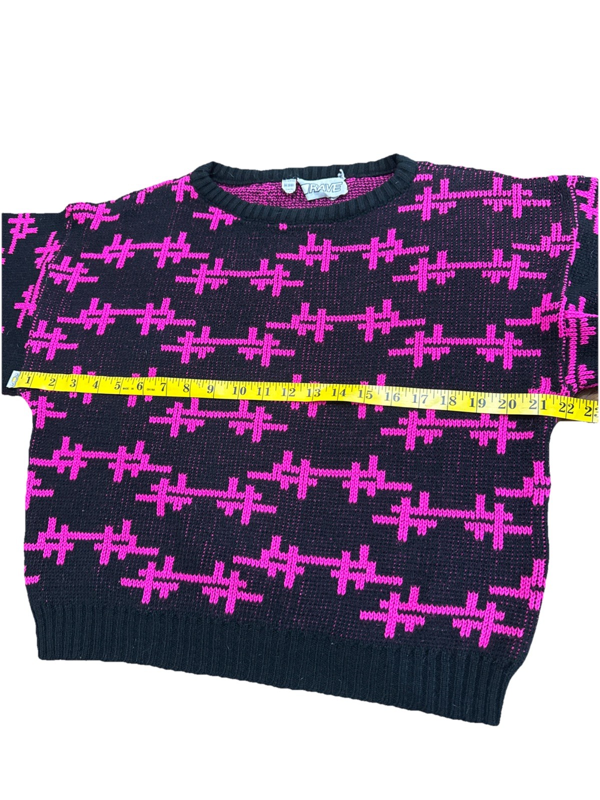 Rave Brand Vintage 80s Graphic Sweater Pink Black Retro Neon Geometric