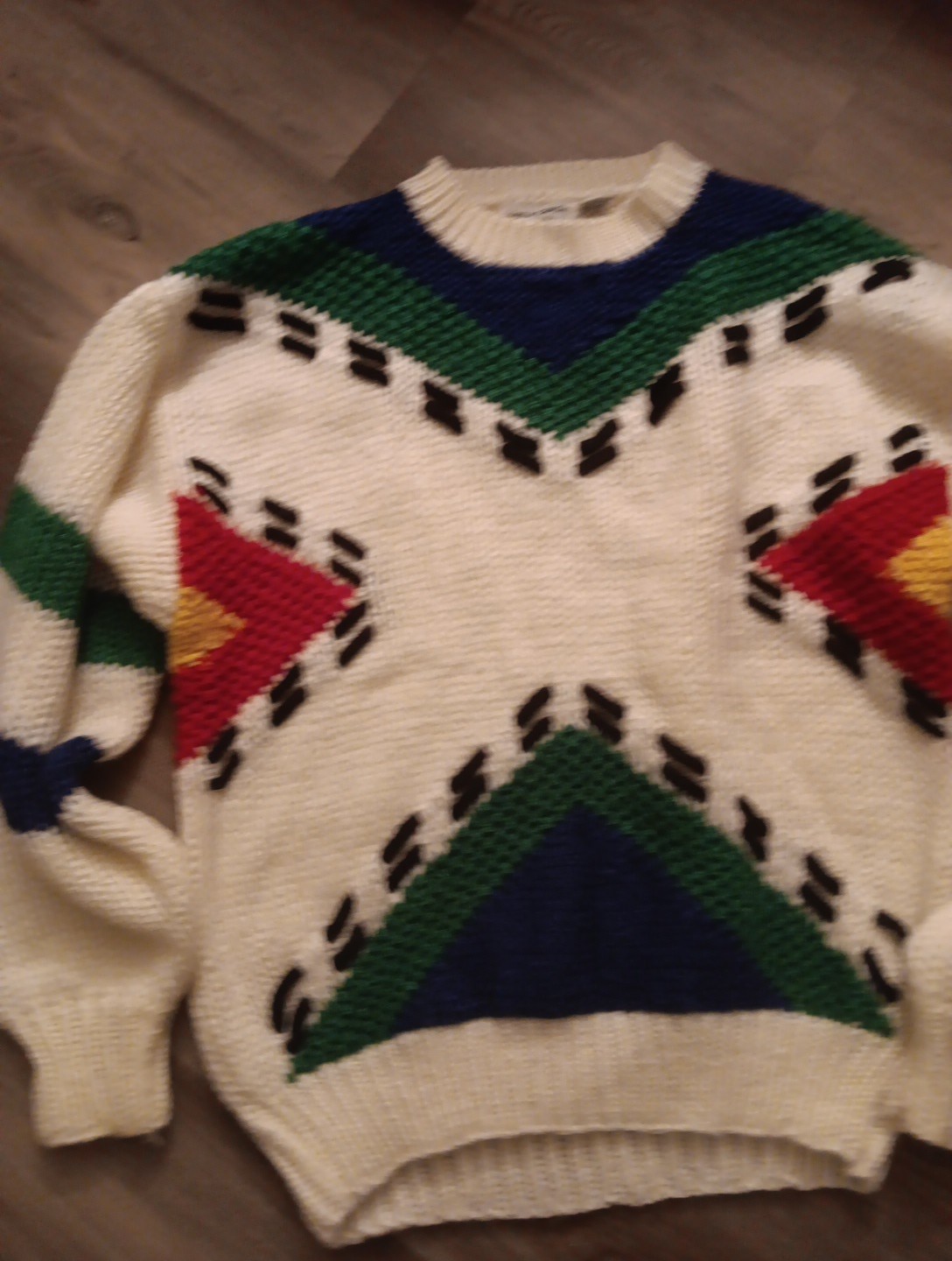 Vtg Pierre Cardin Sweater Med Multicolor Colorblock Abstract Chunky Knit Stripe