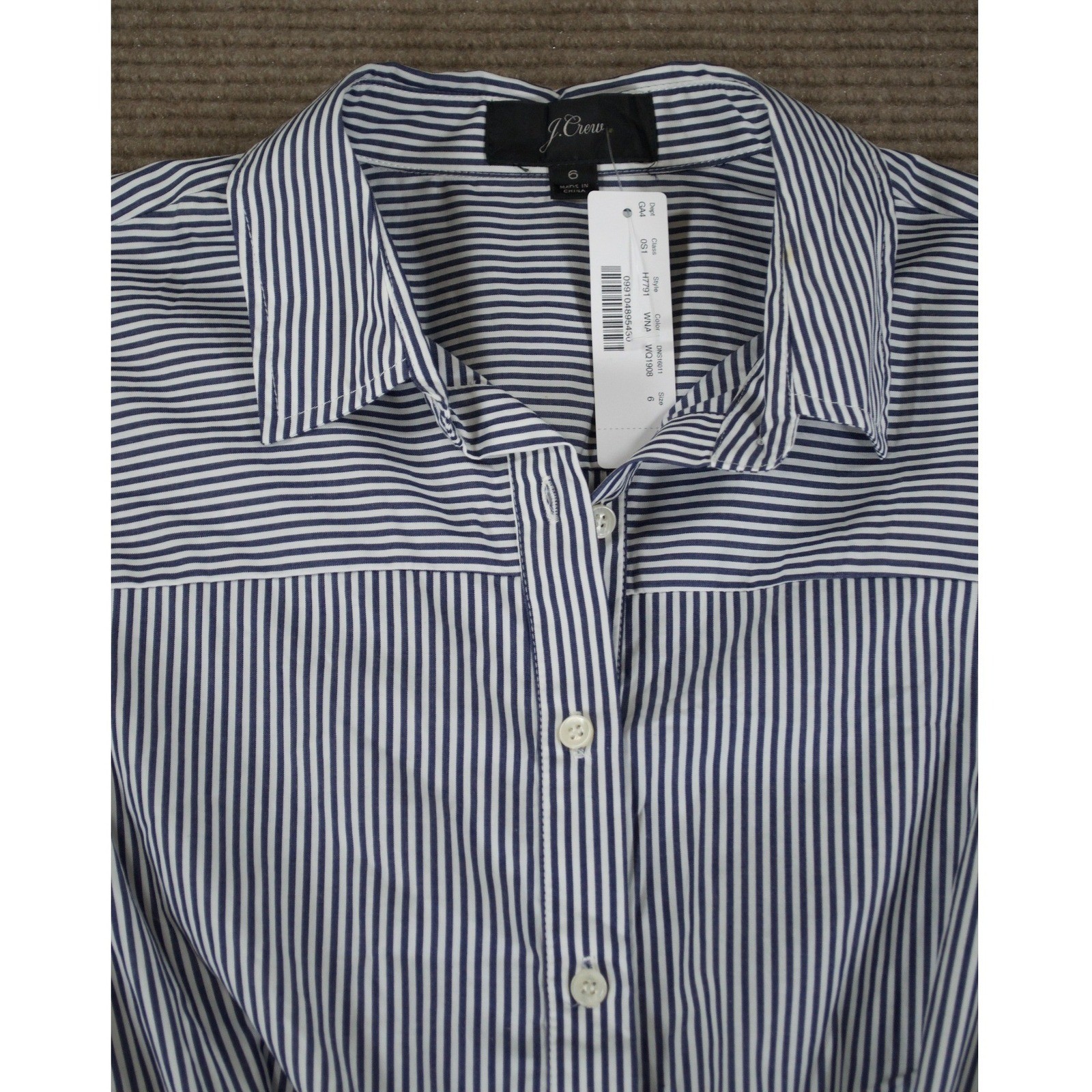 J Crew Navy Stripe Cotton Poplin Midi Shirt Dress 6 NWT Belted Coastal Grandma