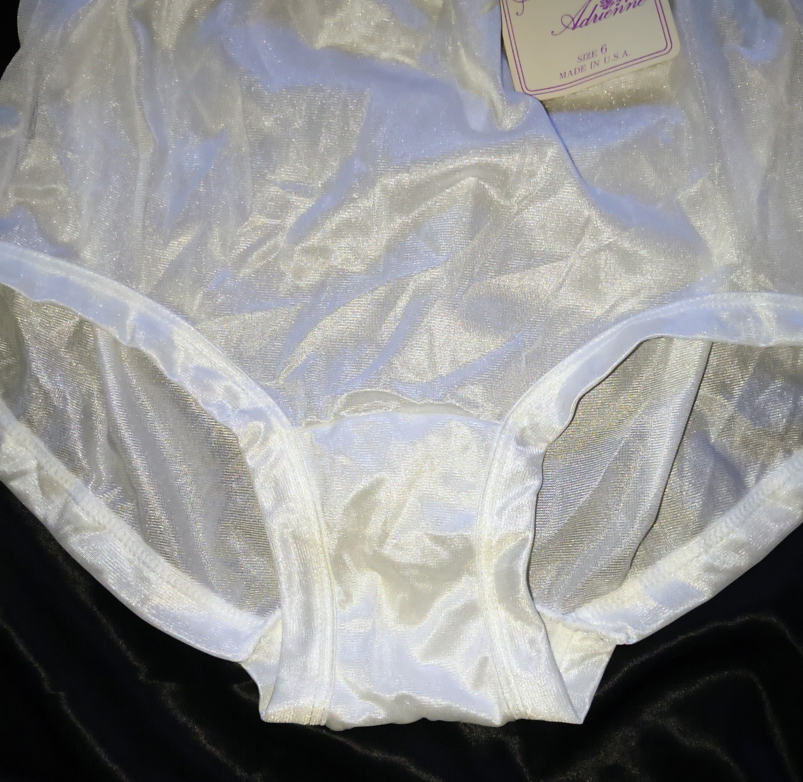Vintage NWT Union Made Adrienne 100% Nylon Shimmering White Granny Panties M/6