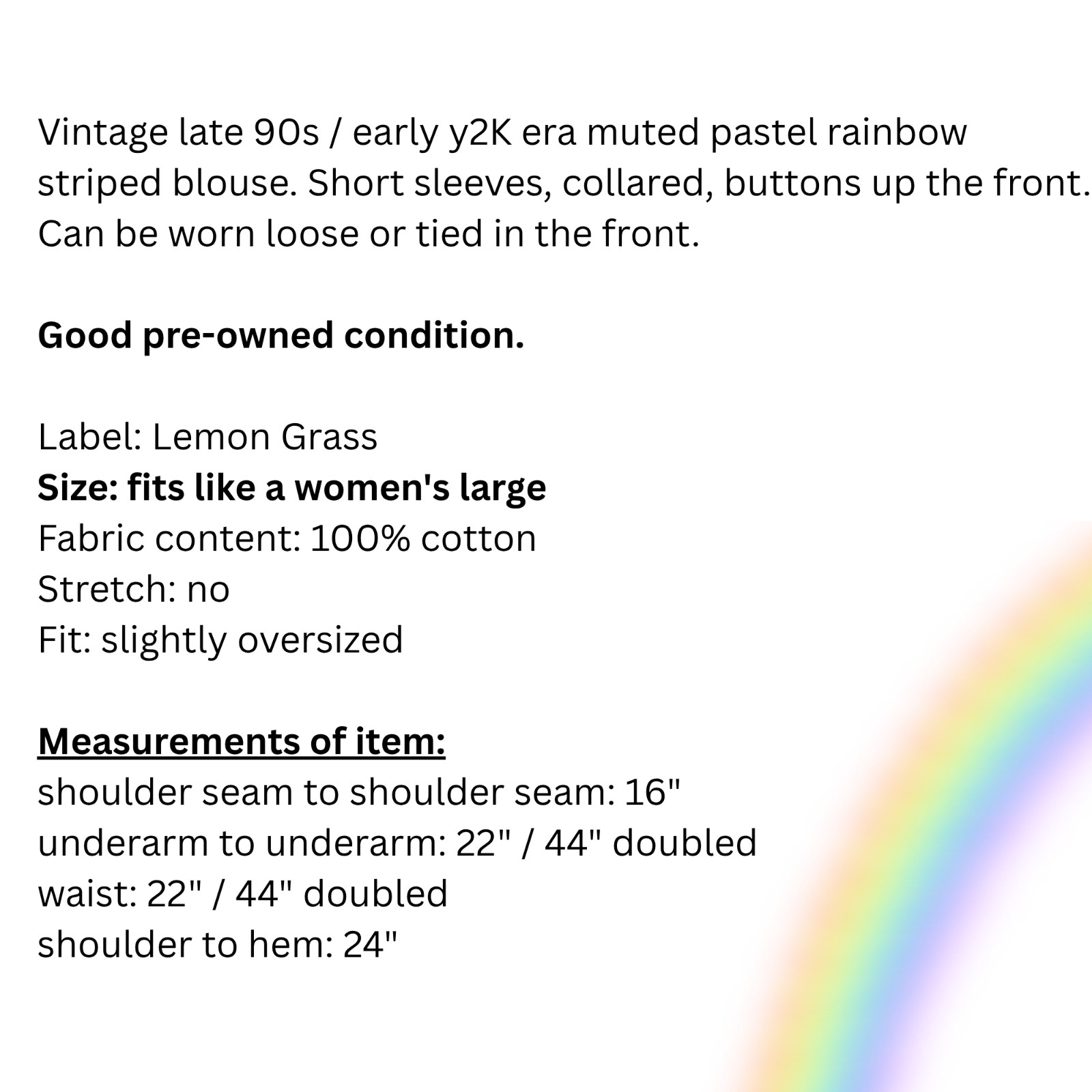 Vintage Rainbow Striped Blouse – Cotton Short Sleeve 90s Y2K Top – Large