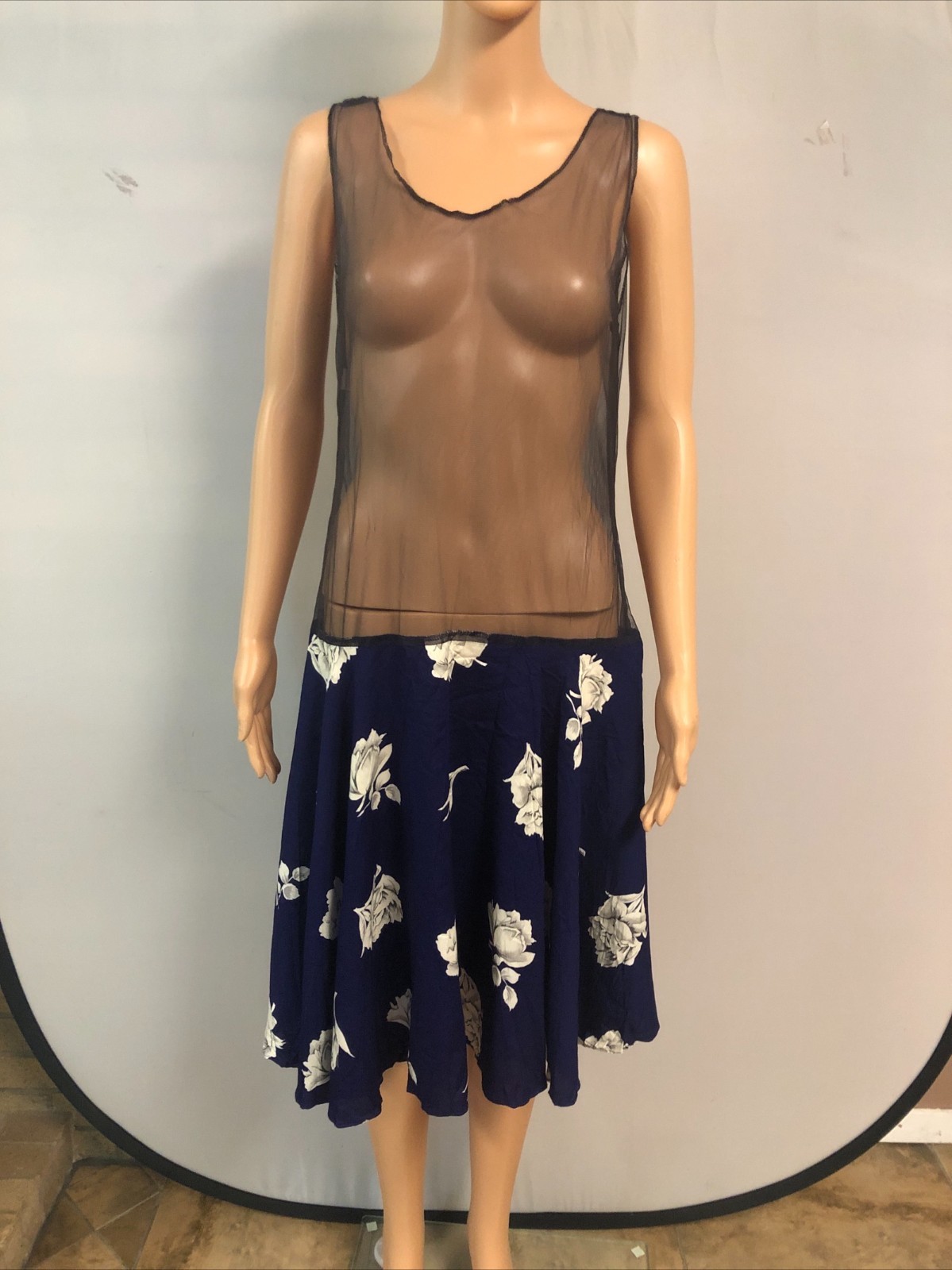 Vintage Drop Waist Slip Dress Size 10 Sheer Top Floral Bottom Flapper Style