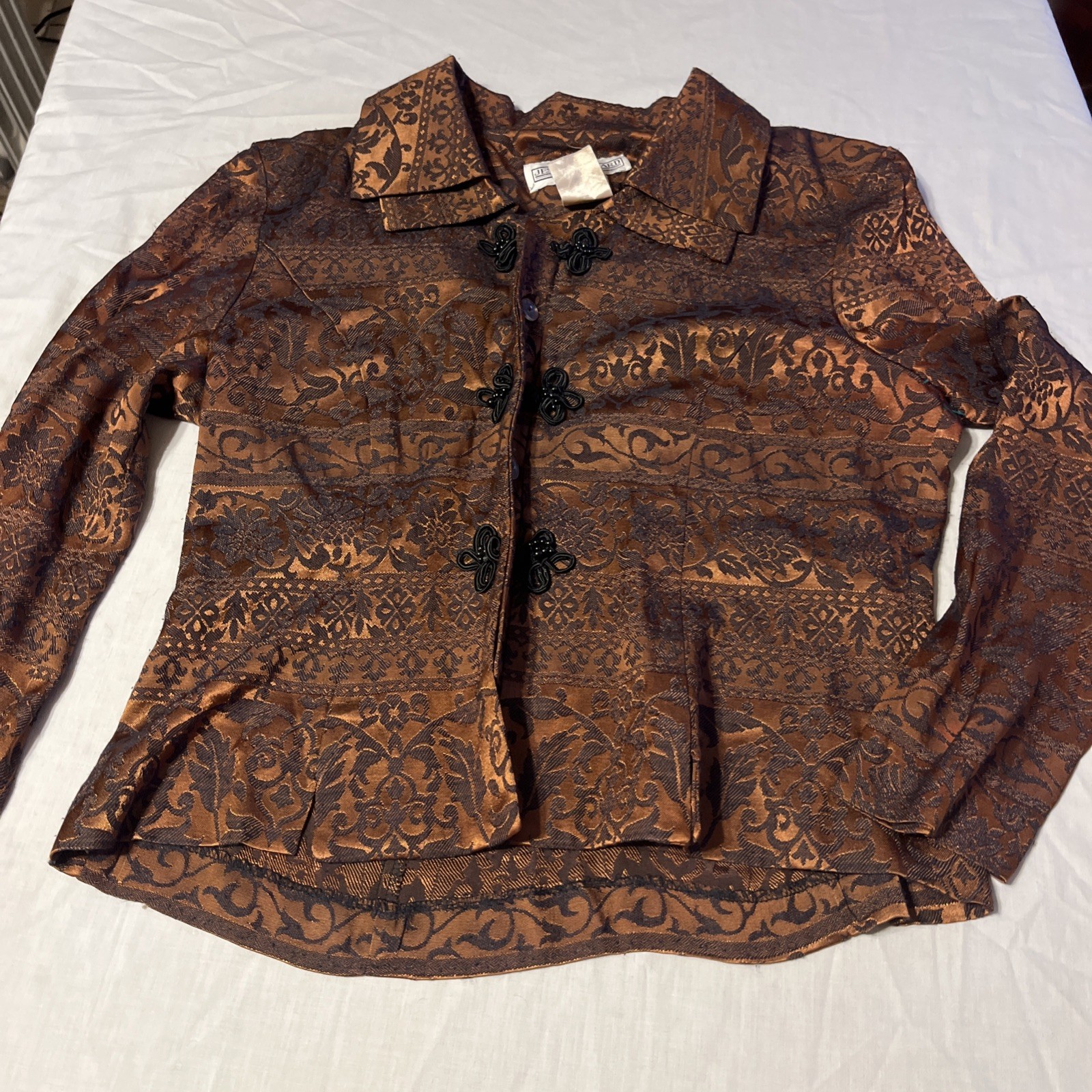 Vintage Jessica Howard Shimmer Jacquard Jacket Blazer Brown Black Size 10 USA