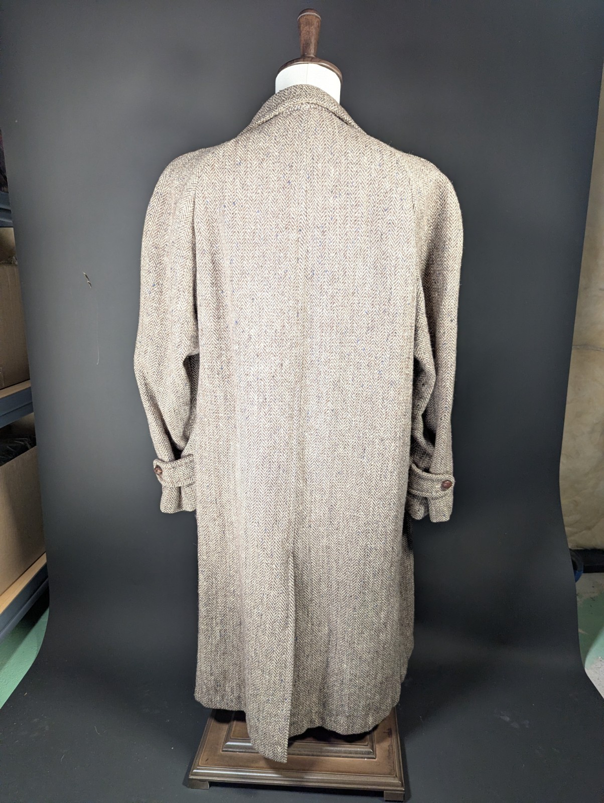 Vtg 1950s John Wanamaker Coat 100% Wool Harris Tweed Handwoven Scotland Brown XL