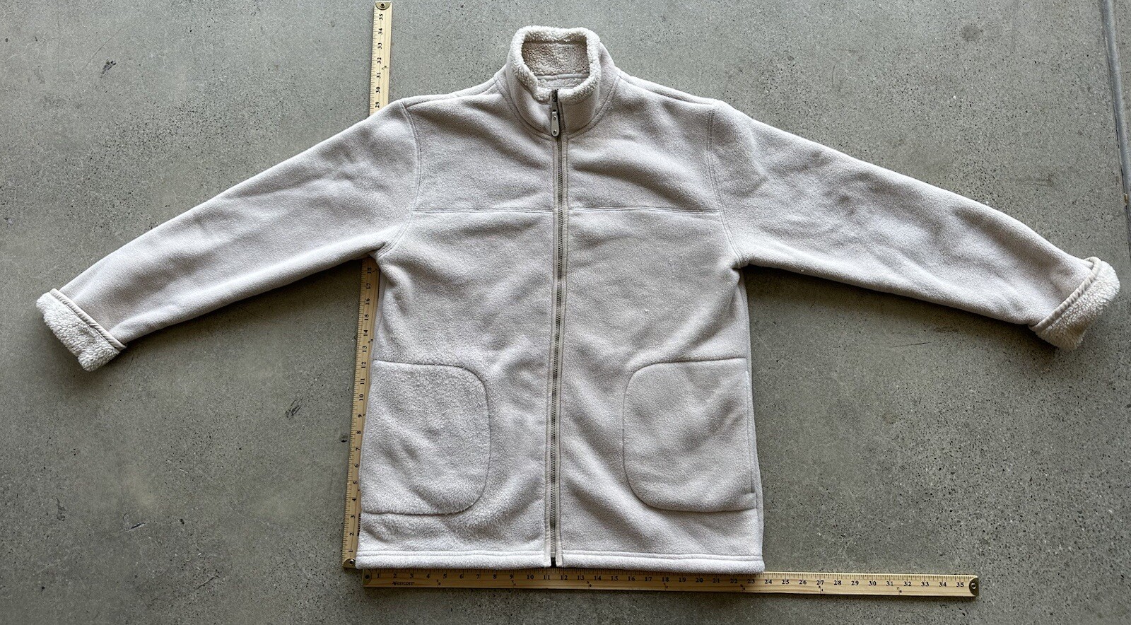 Vintage Real Comfort Ivory Fleece Full Zip Polyester Acrylic Blend Jacket Sz XL