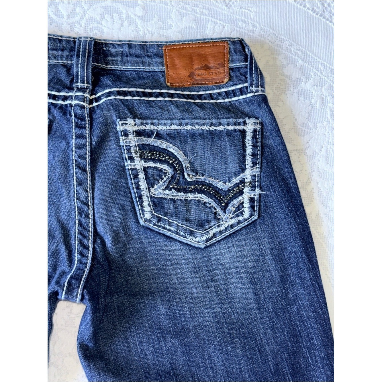 Big Star Maddie Boot Mid Rise Fit Jeans Size 28L Thick Stitch Distressed Y2K
