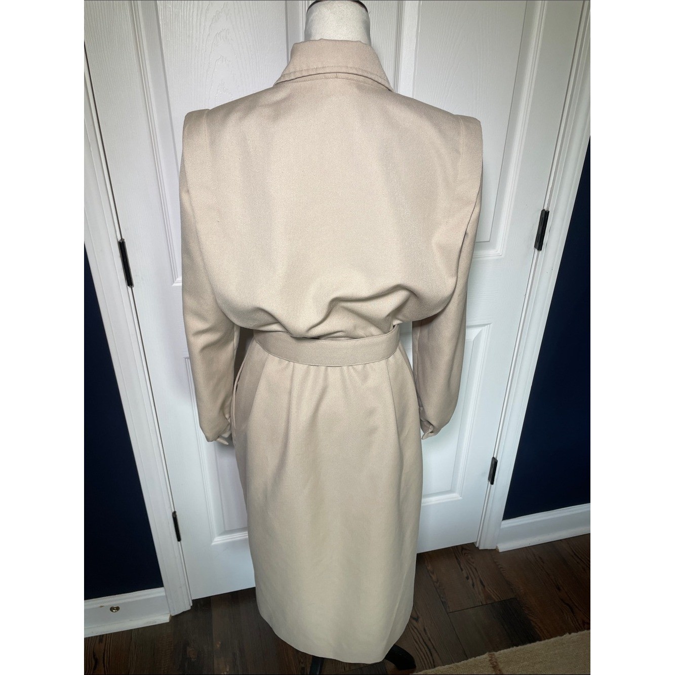 Vtg Pedestal Trench Wrap Dress ✨ Neutral 80s Secretary Office Siren Midi Size 8
