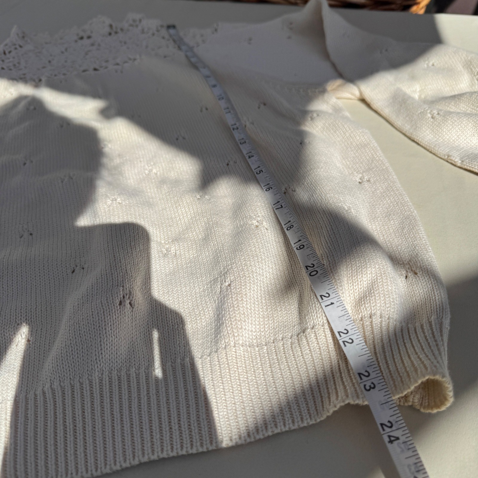 In-Wear Vintage 1980s Sweater Cream Crochet Lace High Neck Pointelle Cotton