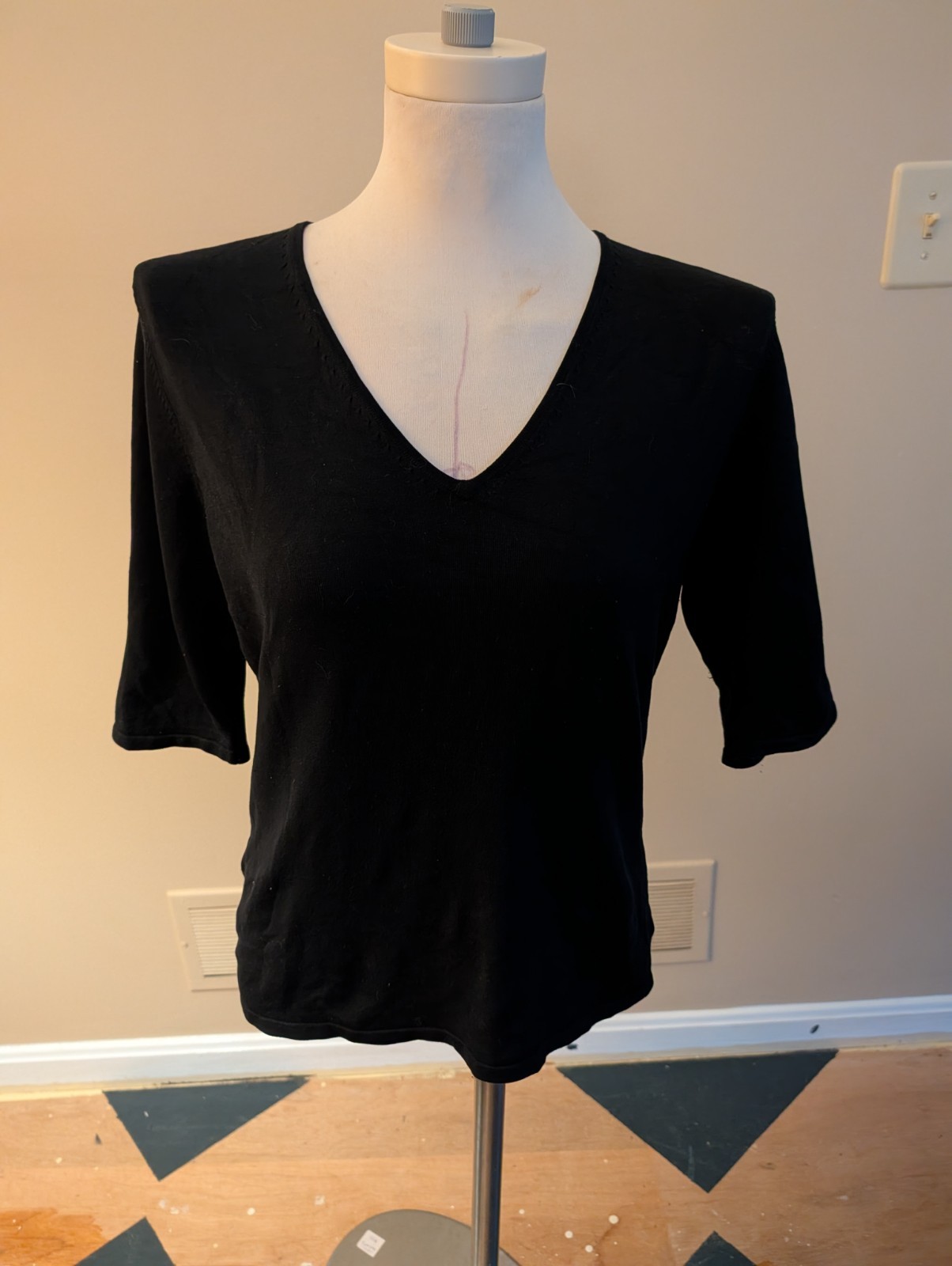 Vintage Late 1990s Early 2000 Black Knit Top Silk+ Nylon. Large