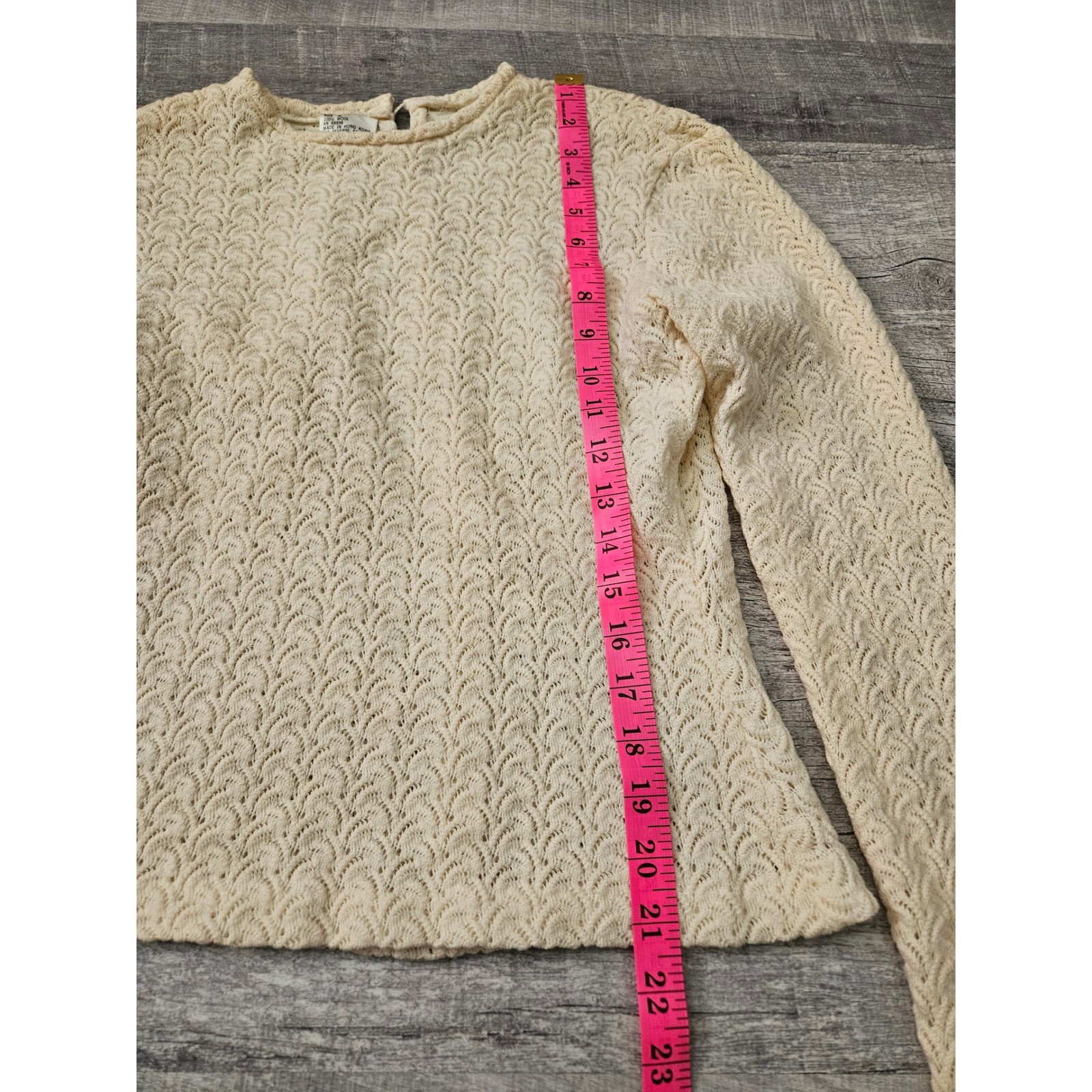 Vintage 100% Wool Cream Open Knit Long Sleeve Sweater Top Size Medium