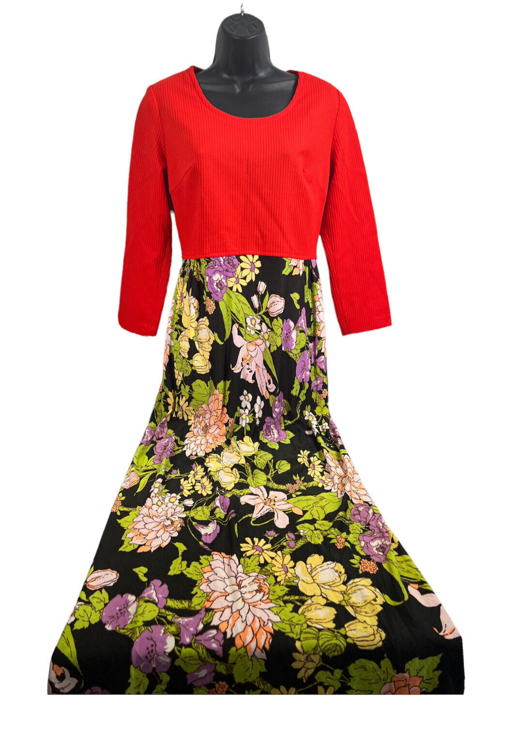 vtg 70’s mod floral skirt maxi hostess dress womens sz medium/small