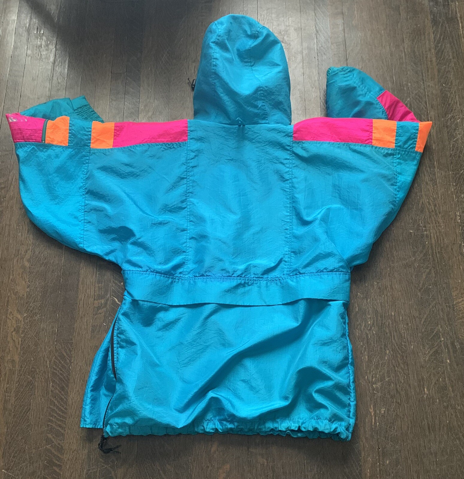 Sunbuster Performance Sports Apparel L ? Nylon Partial Zip Bright Turquoise Pnk