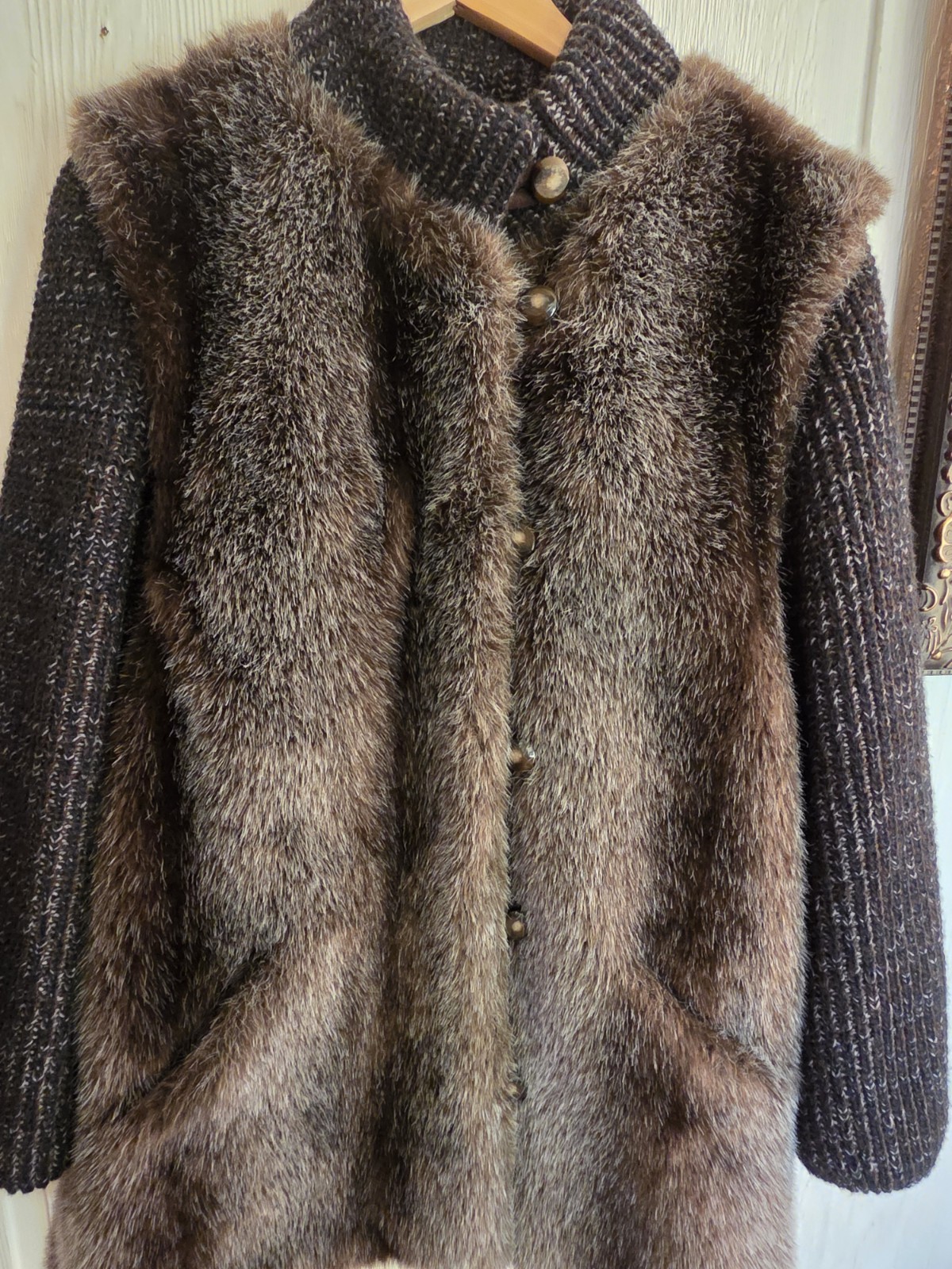Vintage 1970’s beautiful Hip Faux Fur&Knit Winter Jacket by Hillmoor NEWYORK