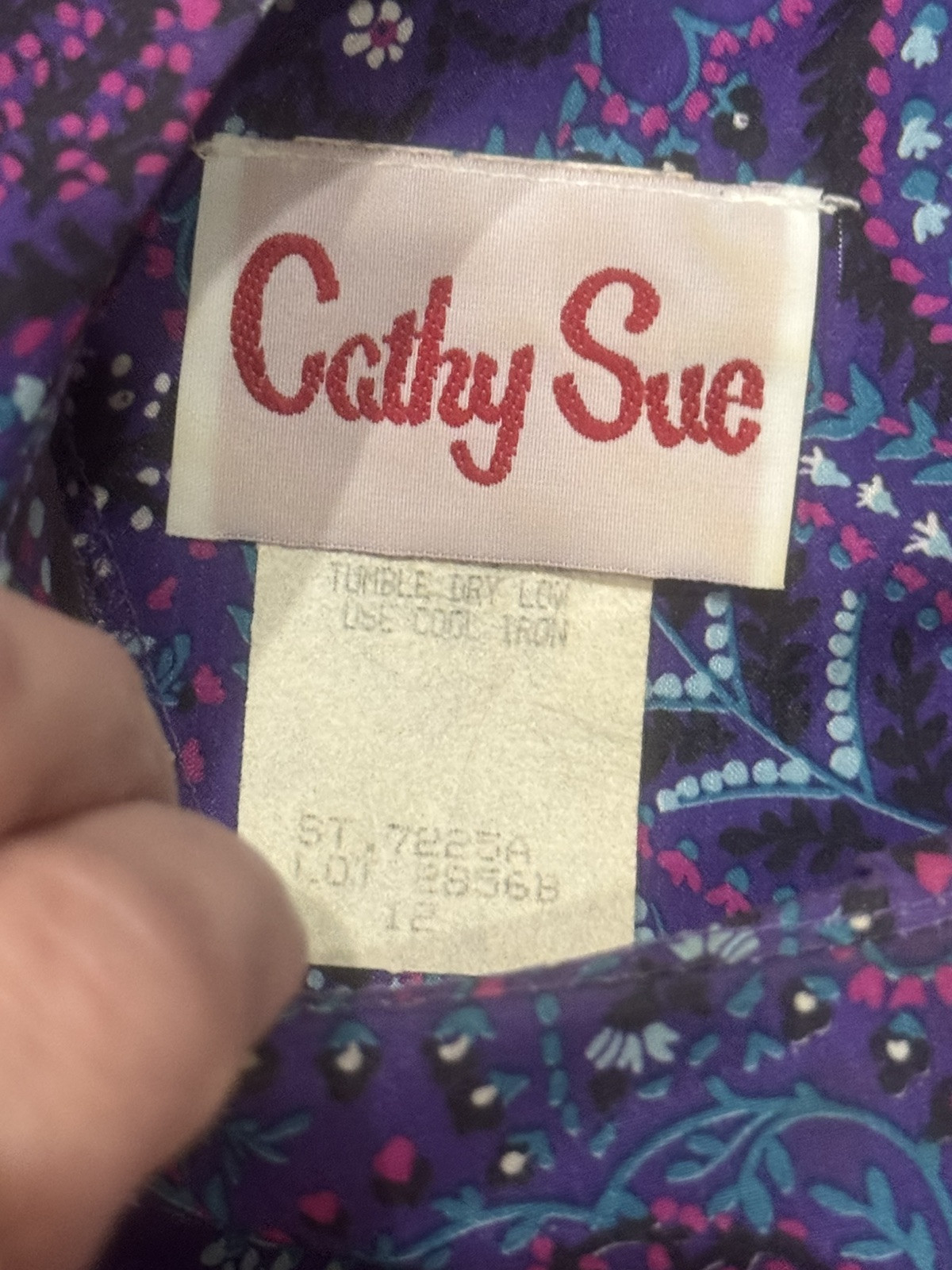 Vintage Cathy Sue Purple & Pink Multicolor Print Shoulder Pads 1980’s Dress 12