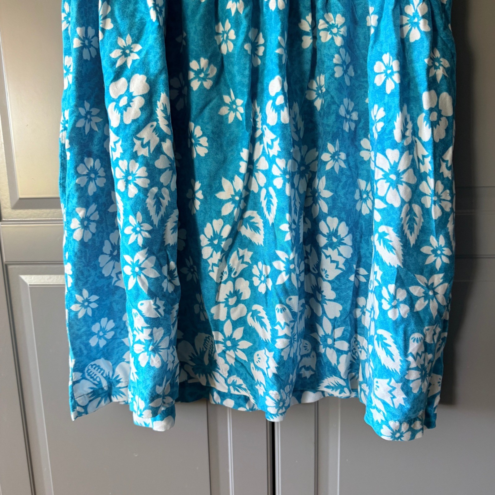 Jennifer Moore Vintage Tropical Hibiscus Sleeveless Babydoll Sundress,Teal,M
