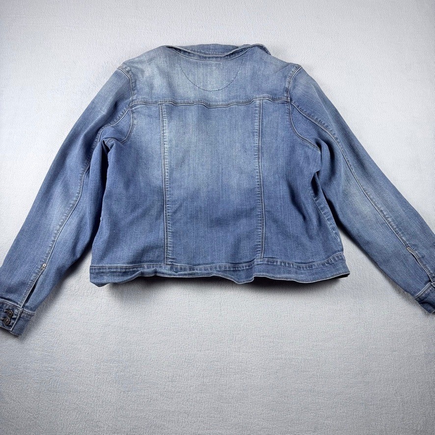 Vintage America Blues Denim Jean Jacket XL Floral Lined Stretch Trucker Blue