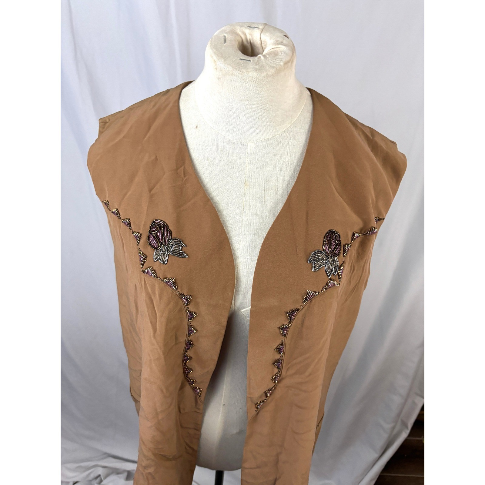 Handmade OOAK Beaded Vest Boho Western Long Open Front Artisan