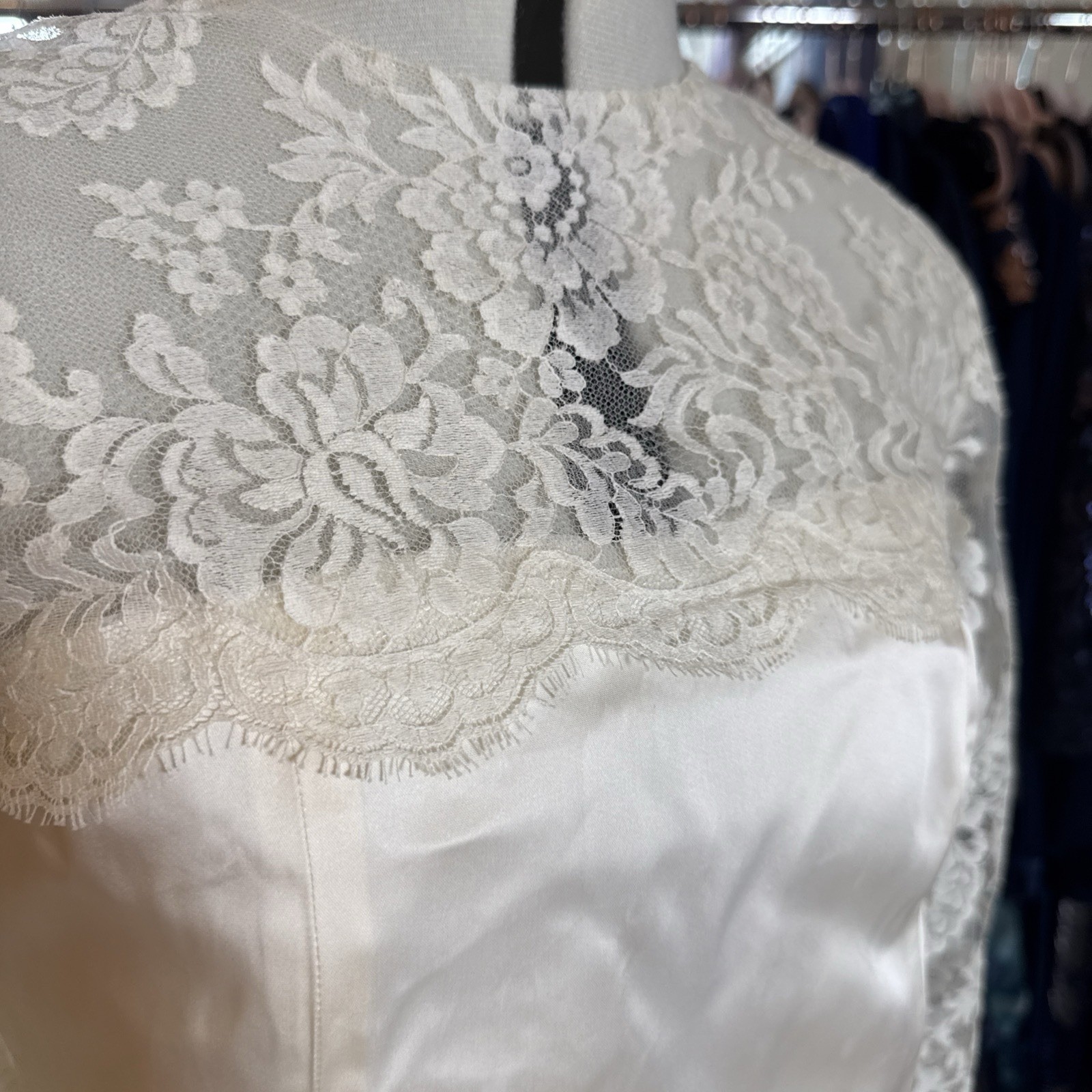 VTG silk wedding gown handmade from 1969 watteau lace train over 7 ft sz 8