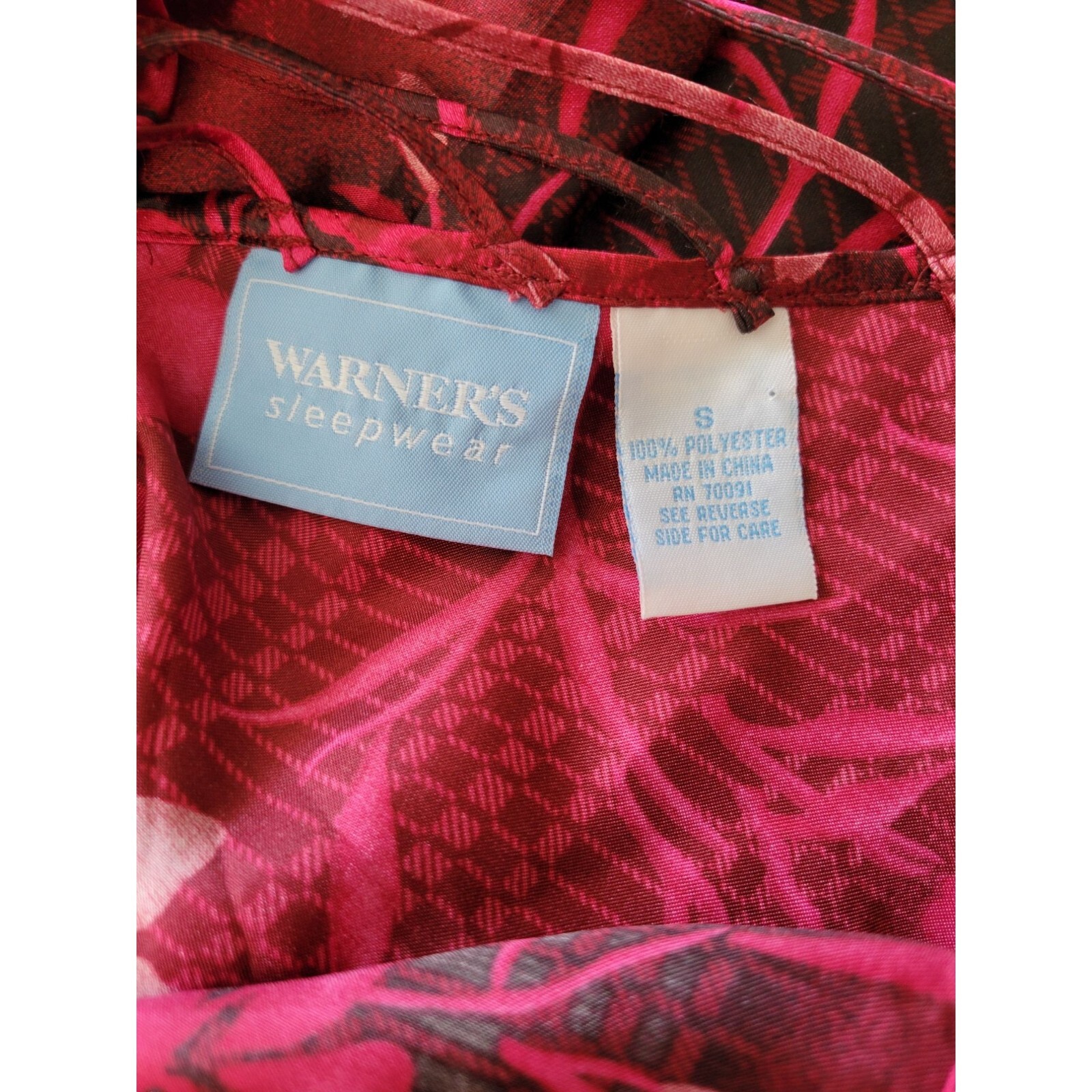 Warner’s Sleepwear Vtg Red Multi Satin Tropical Floral Nightgown Maxi Dress Sml