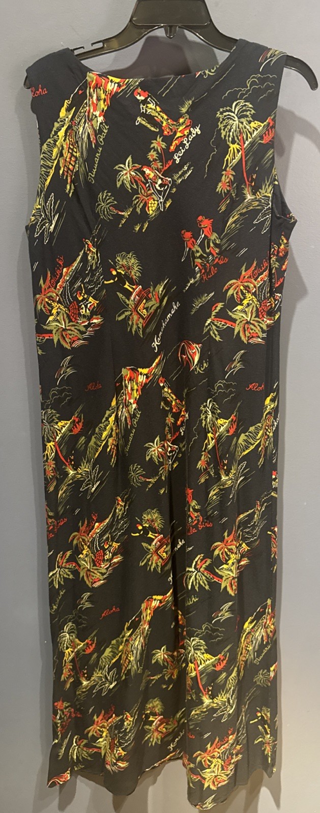 VTG Hilo Hattie Hawaiian Floral Long Tank Maxi Dress & Shirt Jacket Black Tropic