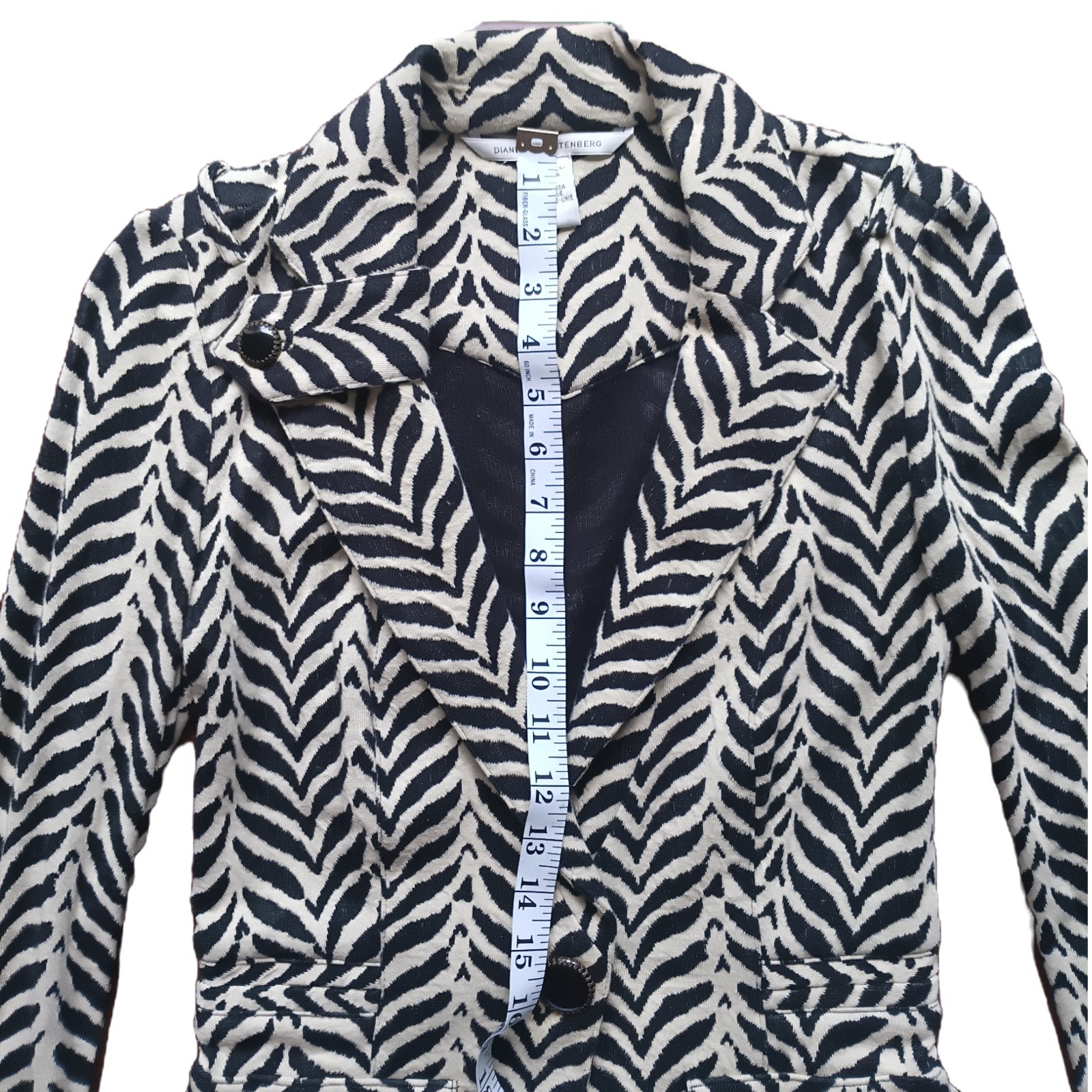 VTG DIANEvonFURSTENBERG ROCKAJILLY Black Brown Cream Zebra/Chevron Blazer W Sz 2