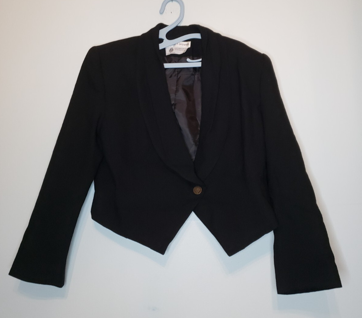 VTG Eleanor P Brenner Womens 12 Blazer 100% Wool Cropped Chic Button Academia