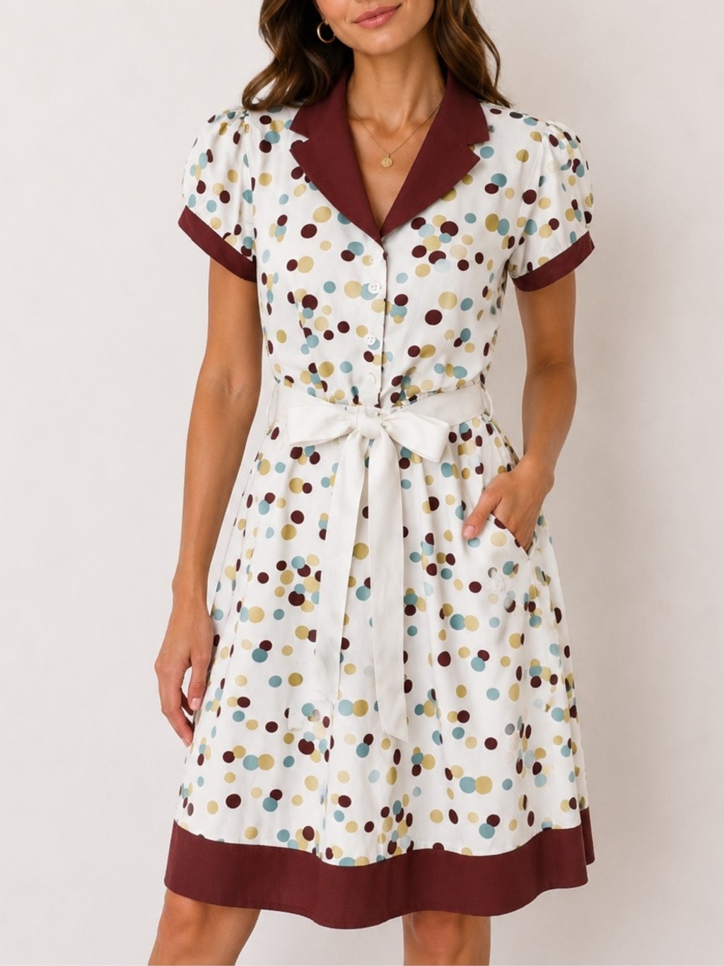 50s/60s Divine Modestee Polka Dot Dress – Timeless Elegance Medium